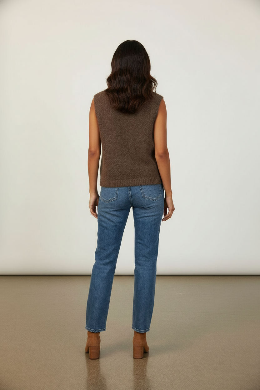 Monica Sleeveless Side Buttons Knit - Brown
