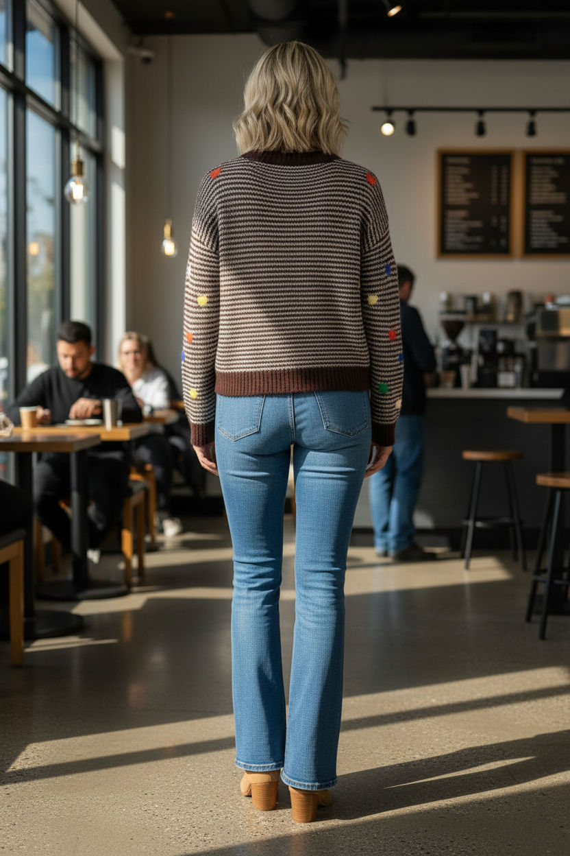 Helen heart print stripped jumper - Brown