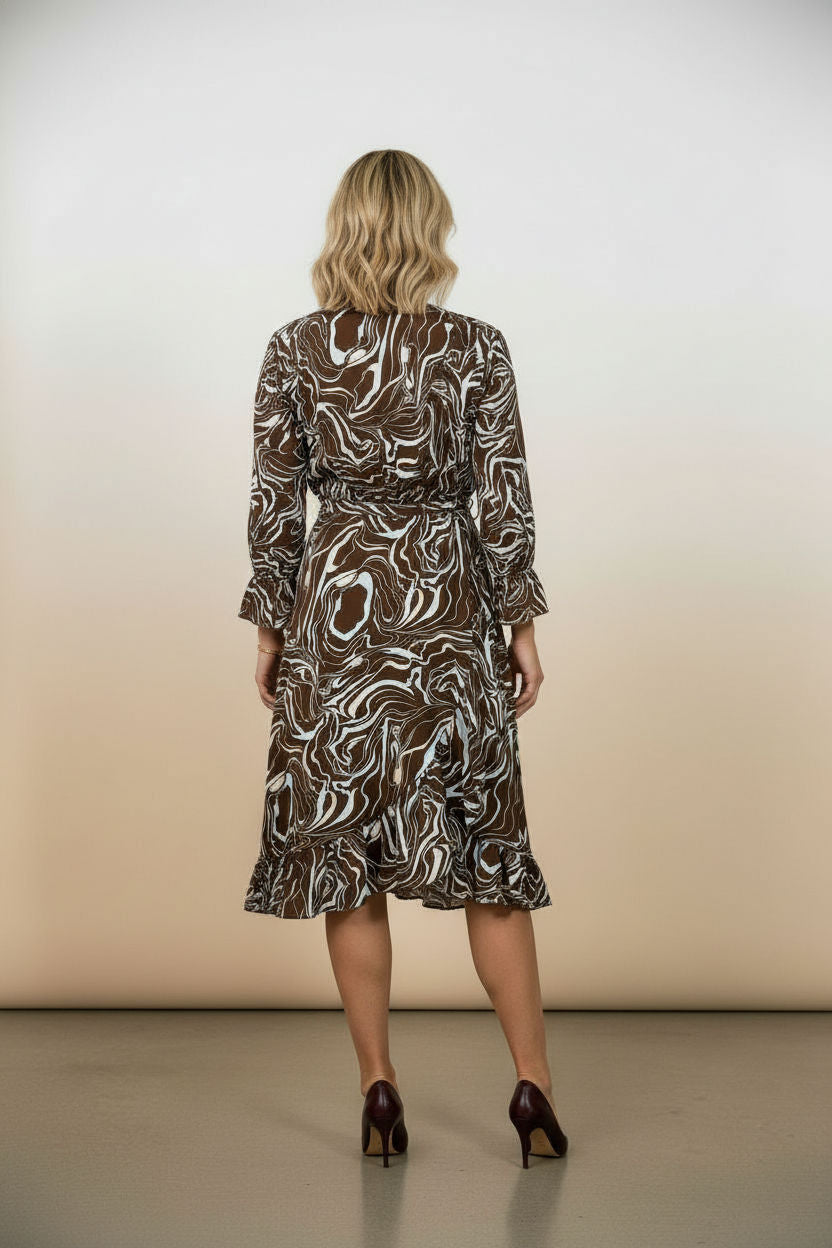 Anne Printed Midi Dress - Blue and Brown