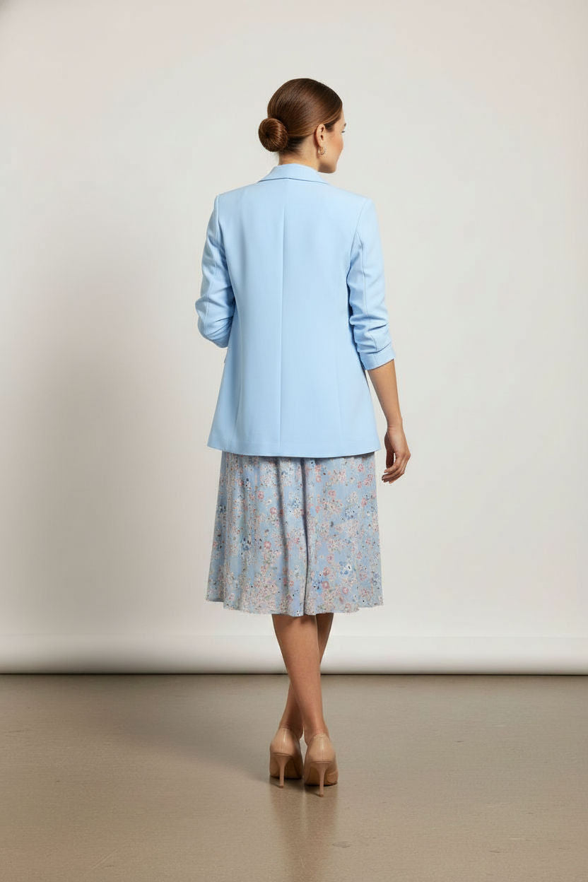 Annie Longline Blazer with Ruched Sleeves - Light Blue