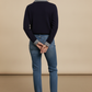 Vivian Check Collar and Cuff Sweater - Navy