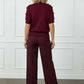Carmen Short Sleeve Jumper with Gold Buttons Over the Shoulder - Burgundy