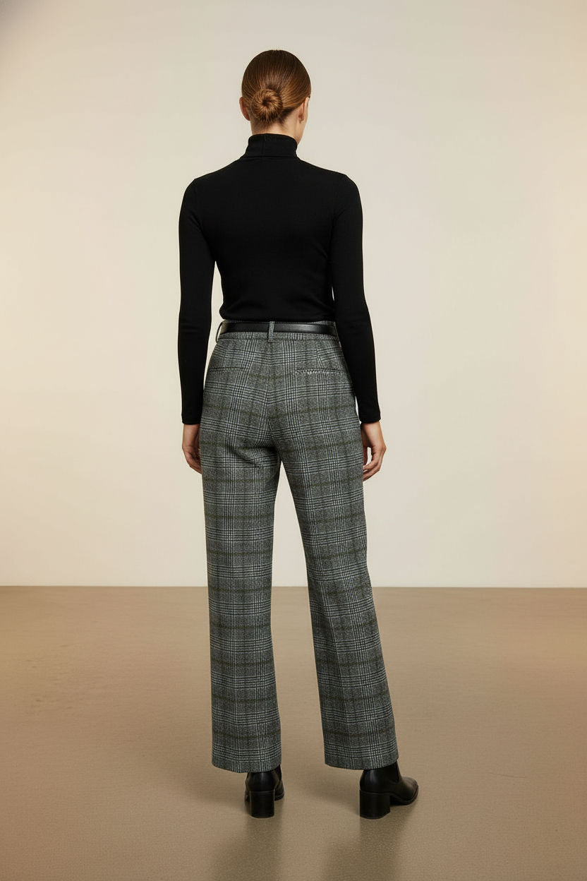 Tailored Check Wool Trousers - Grey