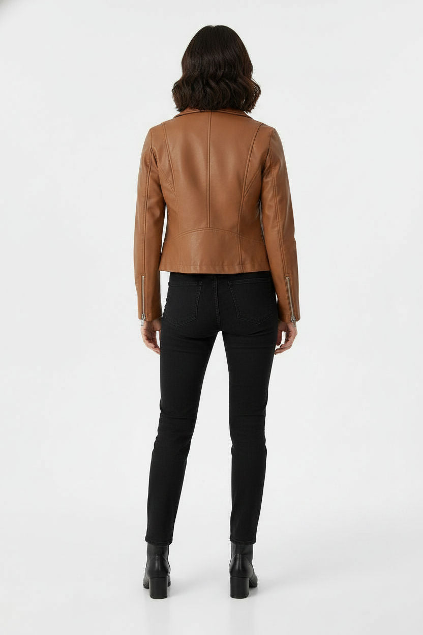 Siobhan Crop Faux Leather Jacket - Brown