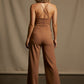 Mia Tan V Neck Spaghetti Strap Jumpsuit