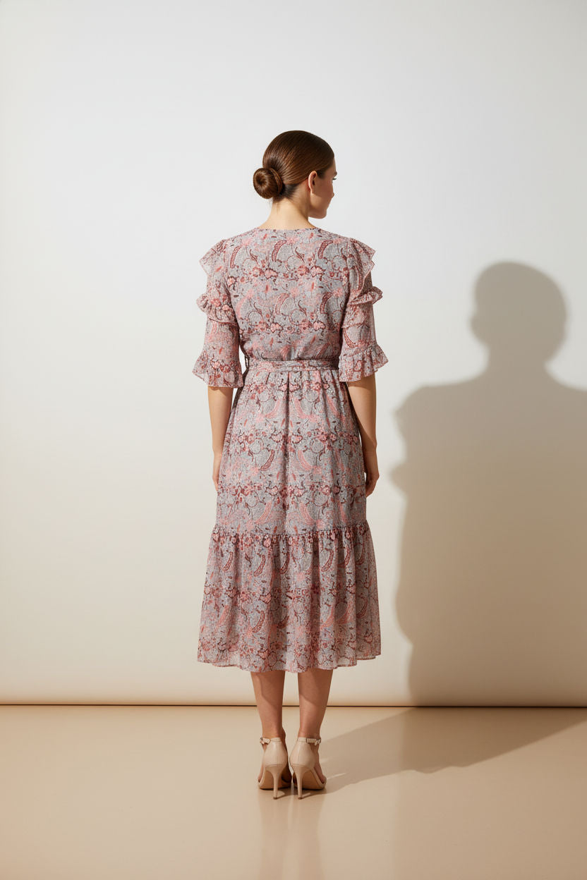 Lucy Ruffle Printed Dress - Blush
