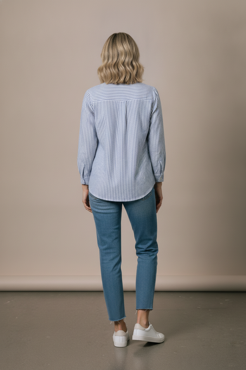 Liz Striped Shirt with Broderie Details - Blue