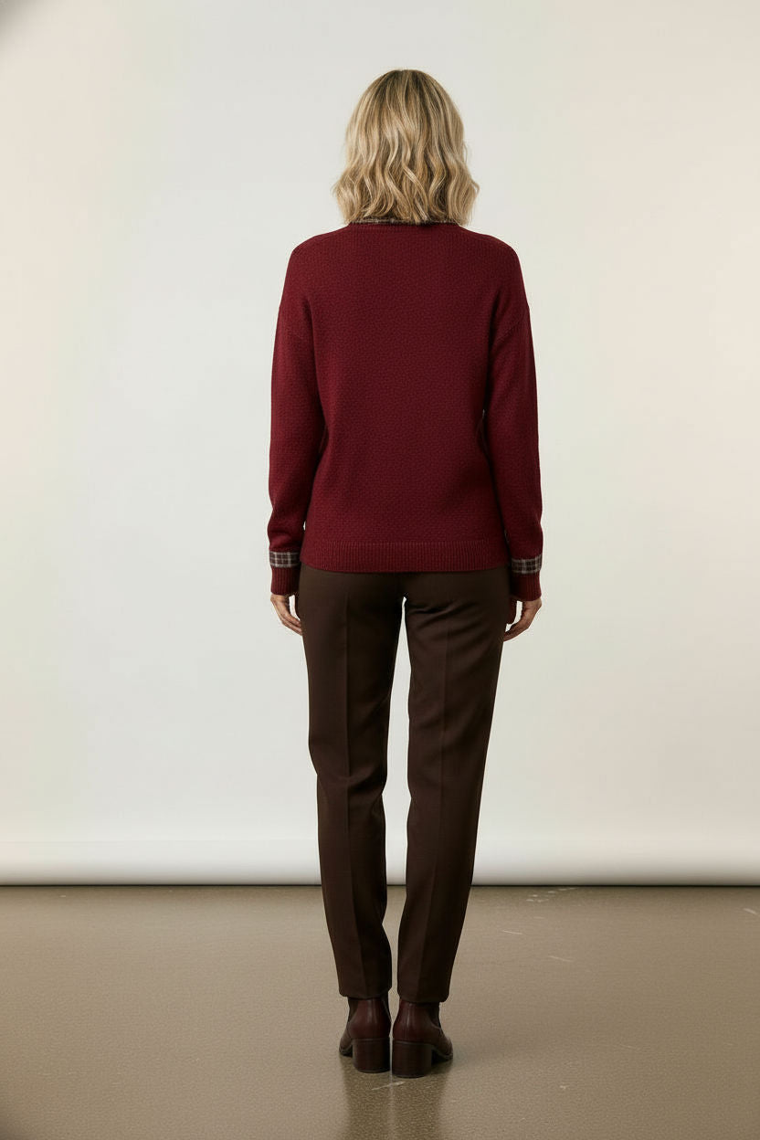 Veronica collar jumper with heart print - Burgundy