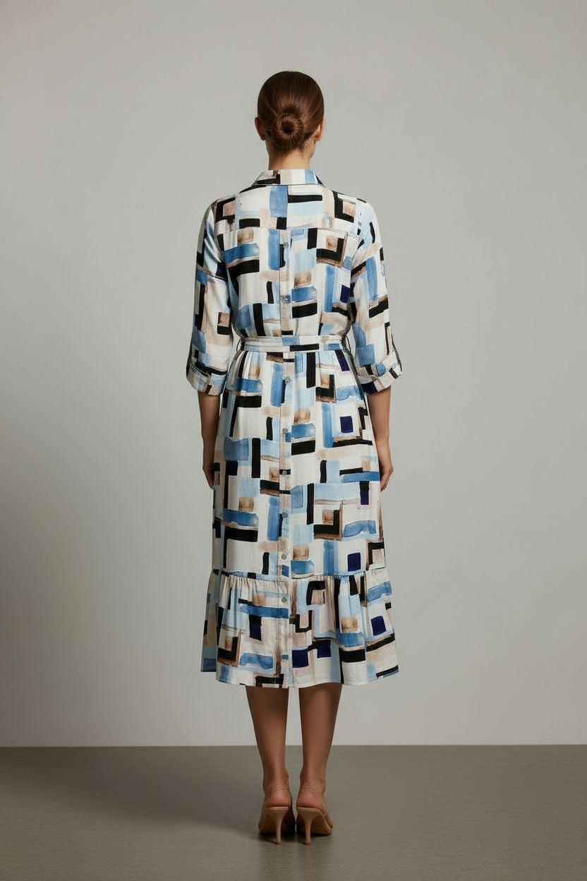 Gail Shirt Style Printed Dress - Blue