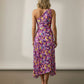 Margaret One Shoulder Draped Floral Dress - Purple and Yellow