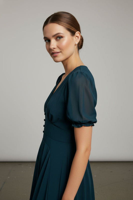 Vanessa Lined Dress with Buttons