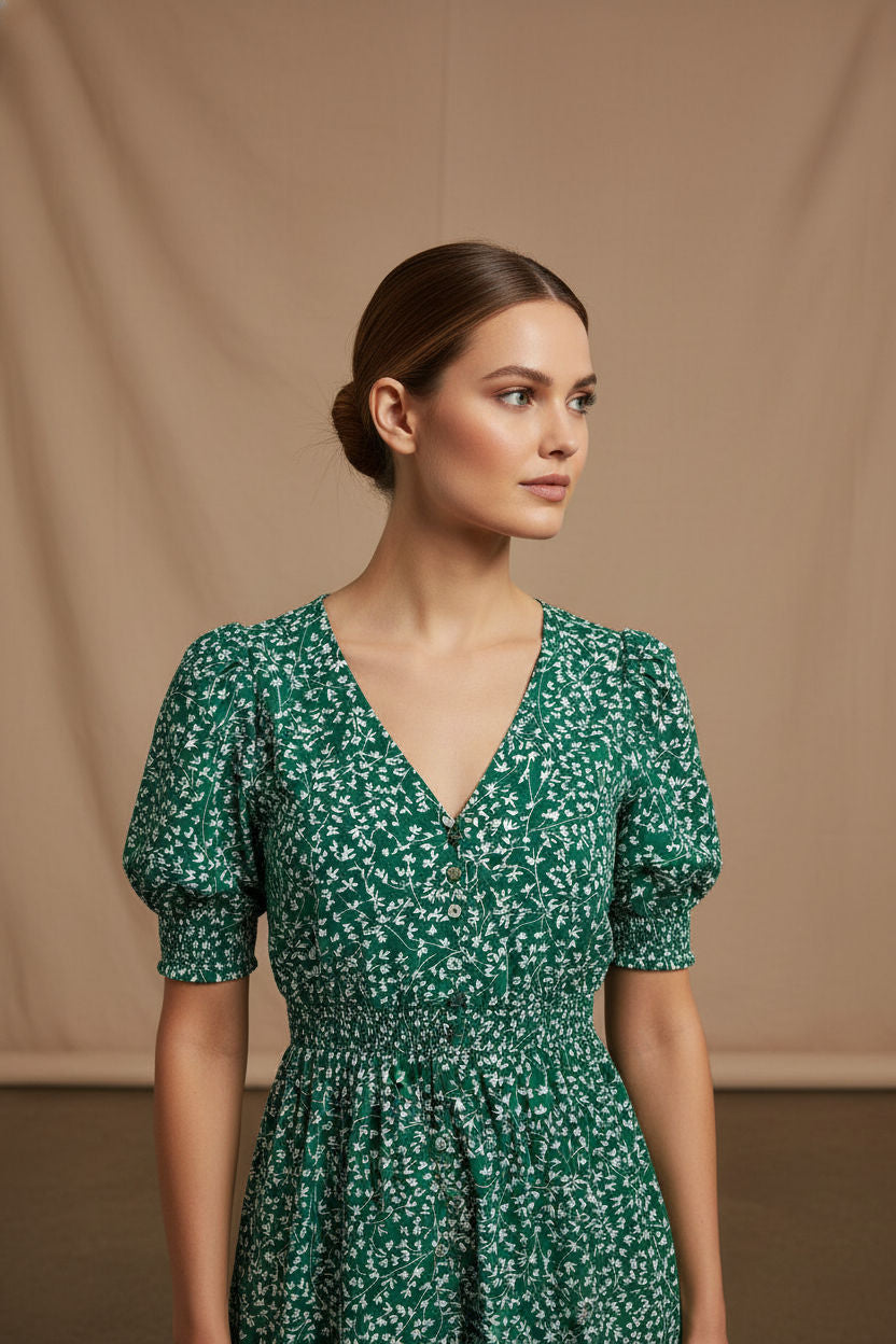 Lucy Floral Print Dress - Green