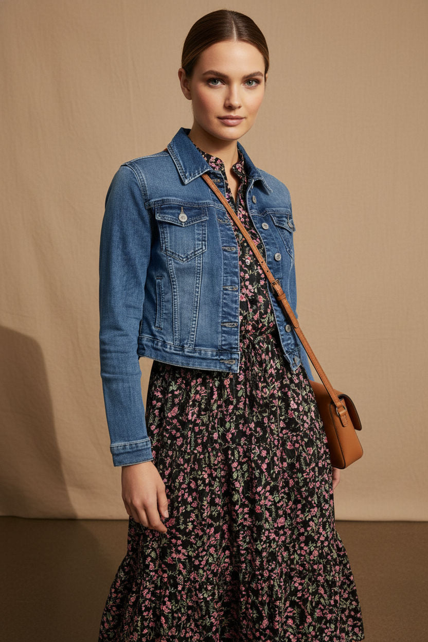Jenny Crop Denim Jacket - Blue