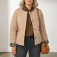 Emily Puffer Jacket with Pockets and Animal Print Details - Beige