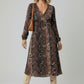 Tina Belted Printed Dress - Brown