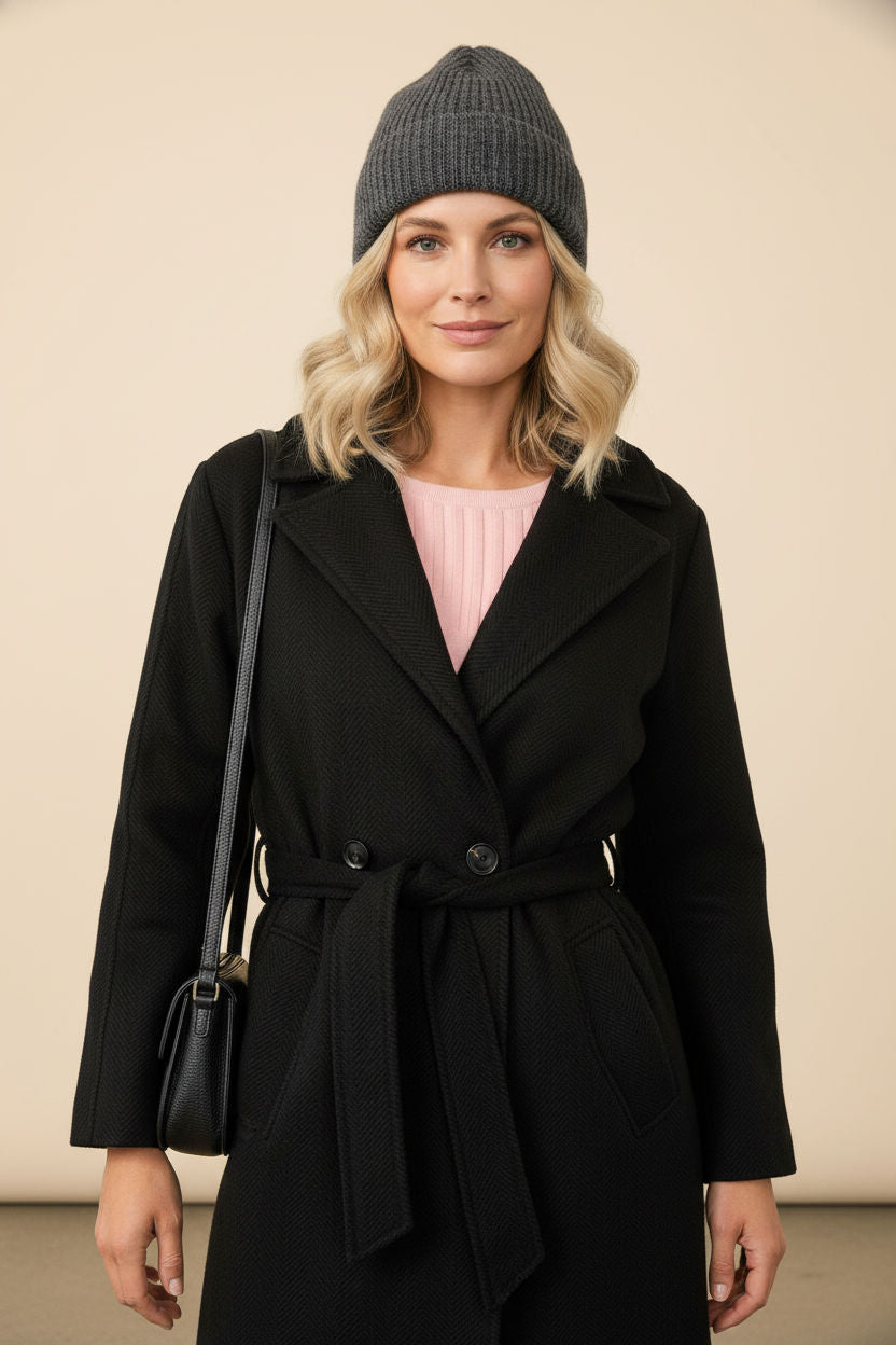 Rachel Belted Maxi Coat - Black