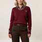 Veronica collar jumper with heart print - Burgundy