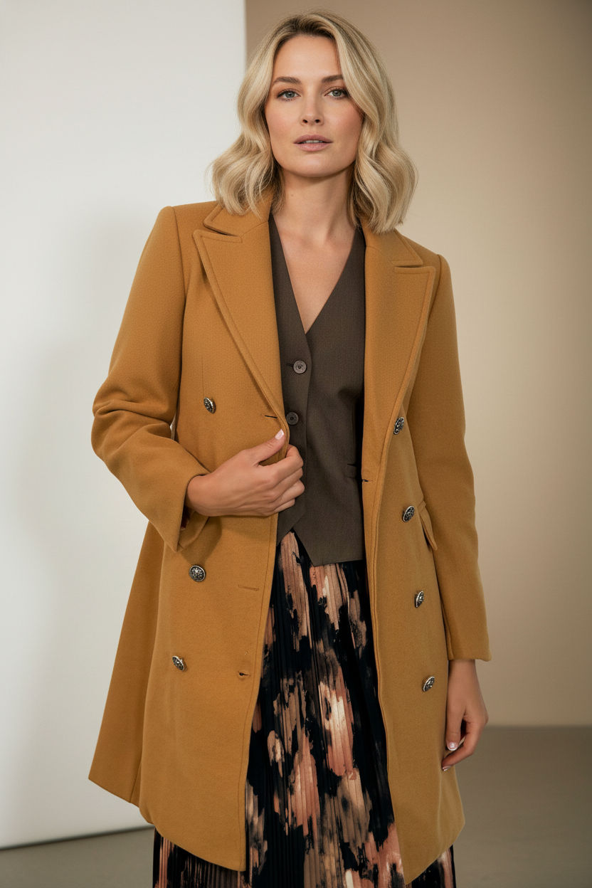 Nicole Button Down Coat - Camel