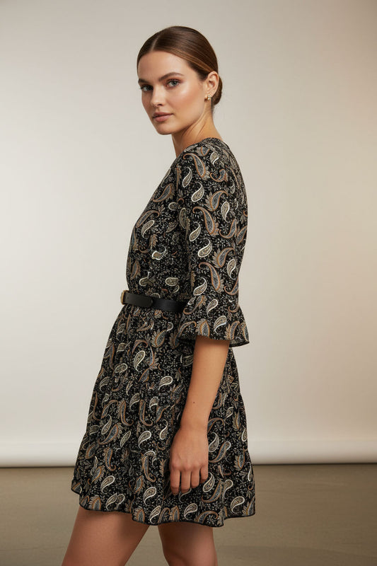 Bertie printed Short Dress - Black