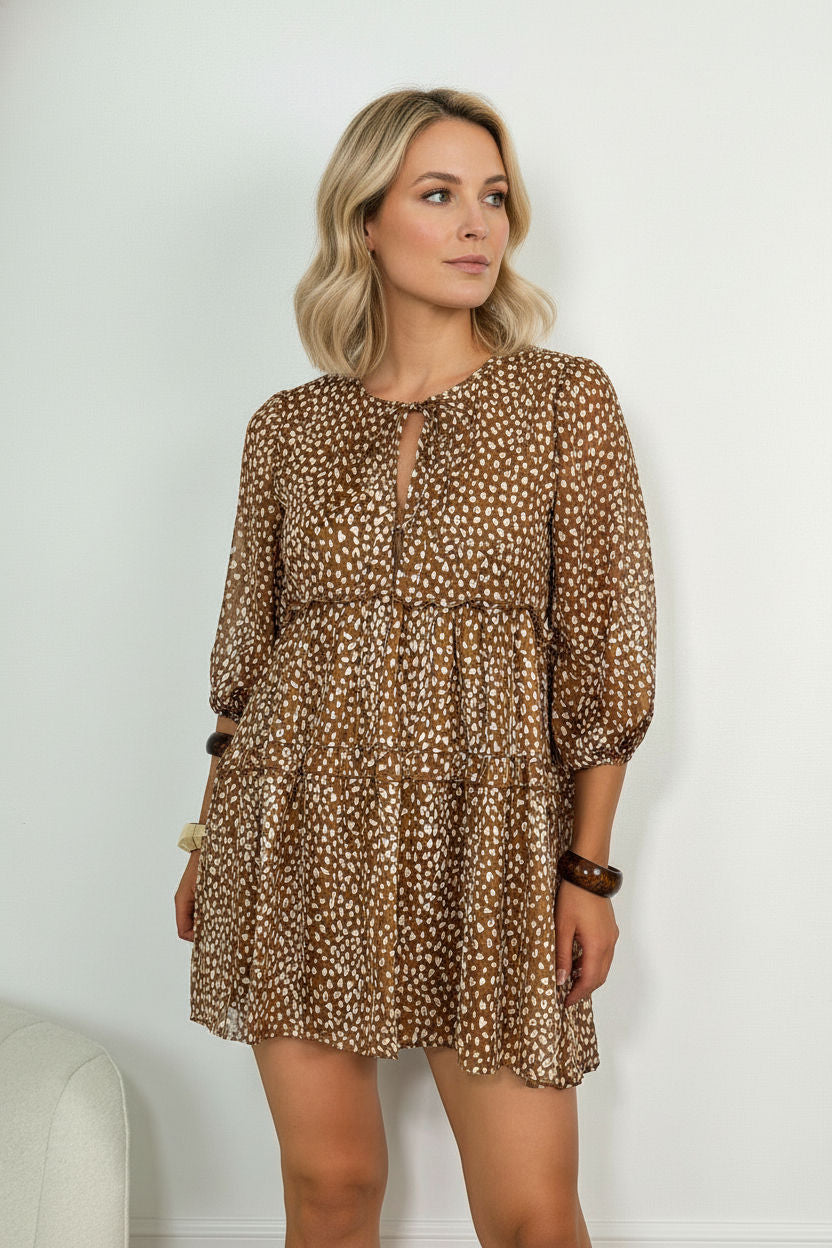 Jessica Printed Dress - Camel
