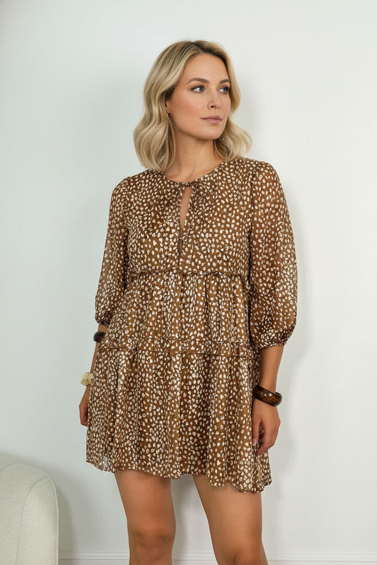 Jessica Printed Dress - Camel