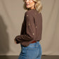 Sofia Heart Print Knit Top - Brown