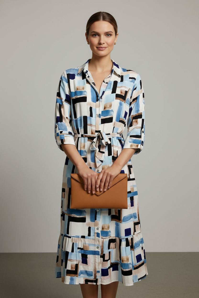 Gail Shirt Style Printed Dress - Blue