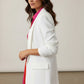 Annie Longline Blazer with Ruched Sleeves - White