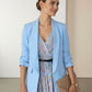Annie Longline Blazer with Ruched Sleeves - Light Blue