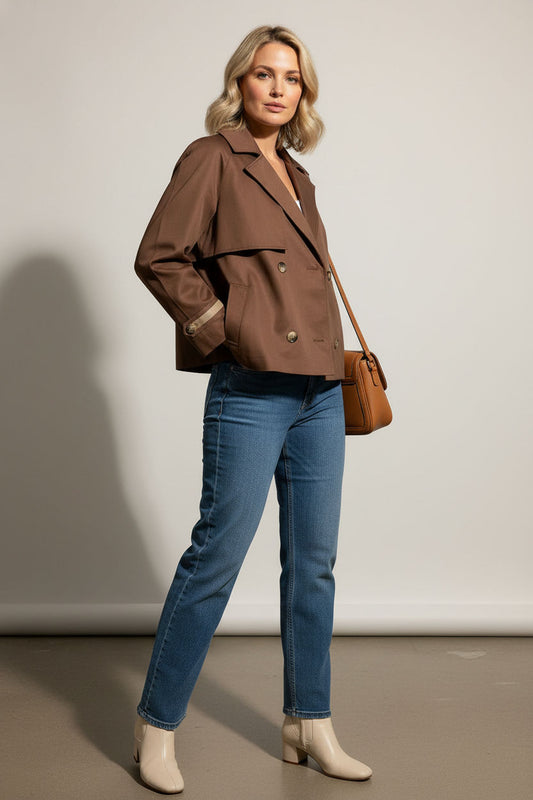Ciara Button Down Midi Trench Coat - Brown