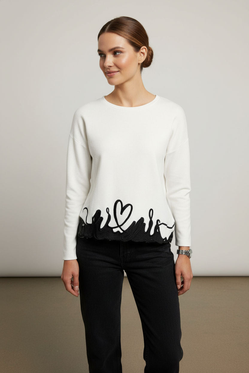 Brenda Heart Detail Long Sleeved Blouse- Ecru
