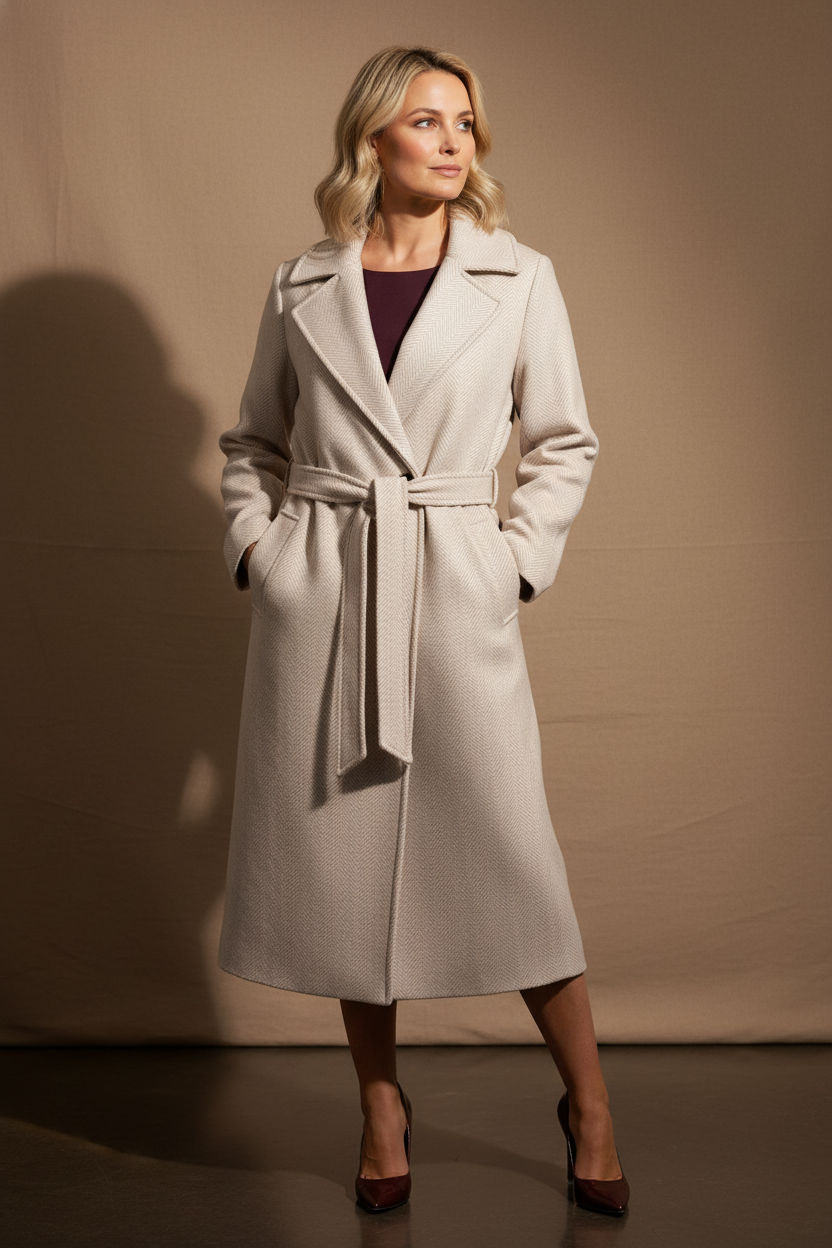Rachel Belted Maxi Coat - Light Beige