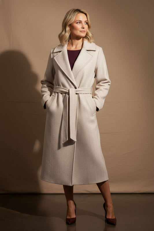 Rachel Belted Maxi Coat - Light Beige