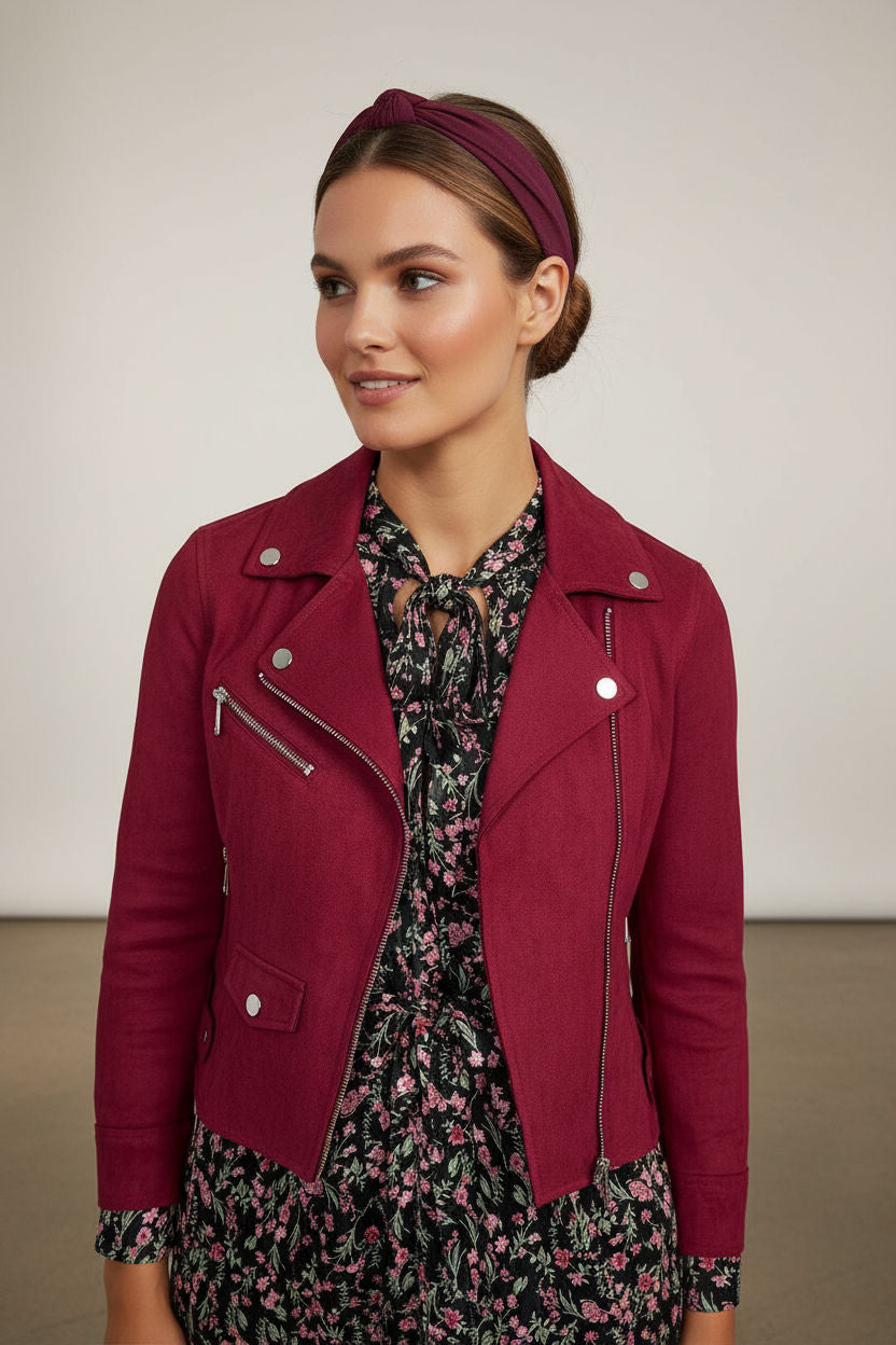Vivi Light Crop Suede Jacket - Burgundy
