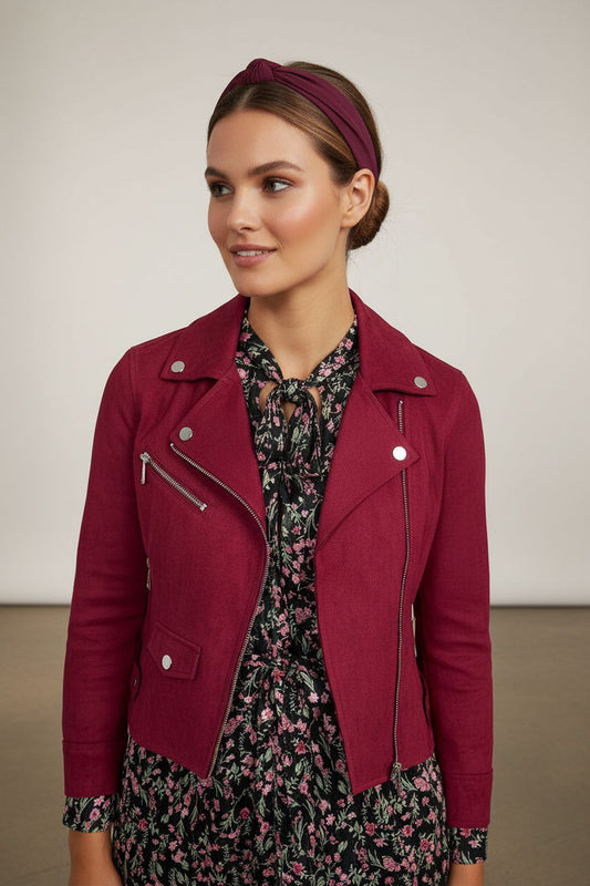Vivi Light Crop Suede Jacket - Burgundy