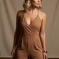 Mia Tan V Neck Spaghetti Strap Jumpsuit