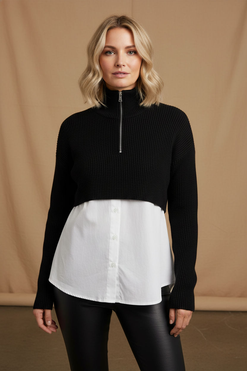 Tanya All In One Knit & Shirt - Black