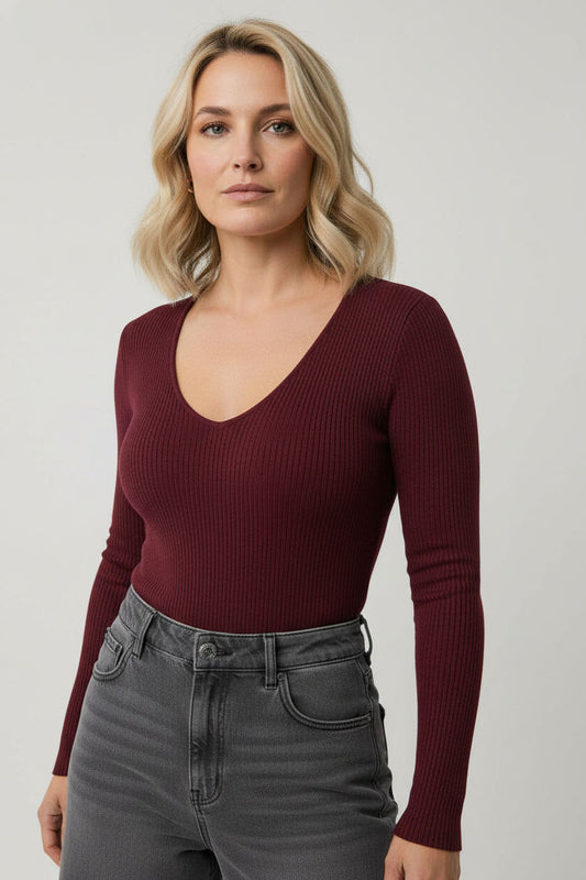 Anne Long Sleeved Pattern Top - Burgundy