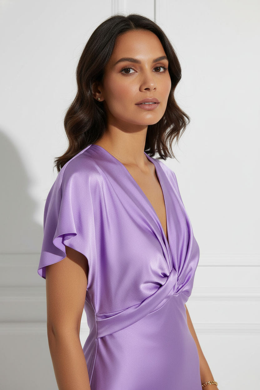 Lorna Satin Midi Dress - Purple