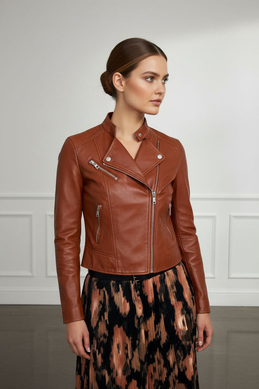 Bia Faux Leather Jacket - Camel