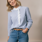 Liz Striped Shirt with Broderie Details - Blue