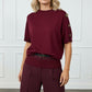 Carmen Short Sleeve Jumper with Gold Buttons Over the Shoulder - Burgundy