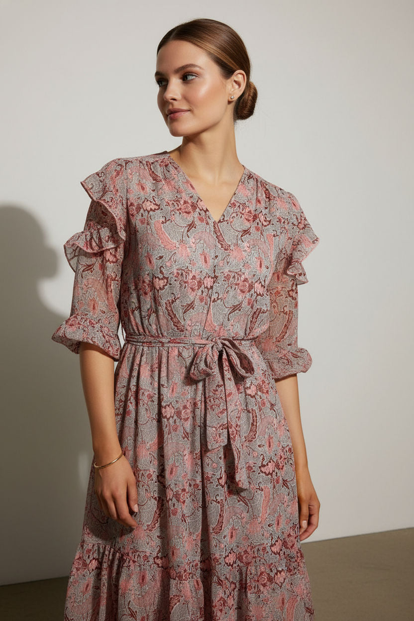 Lucy Ruffle Printed Dress - Blush