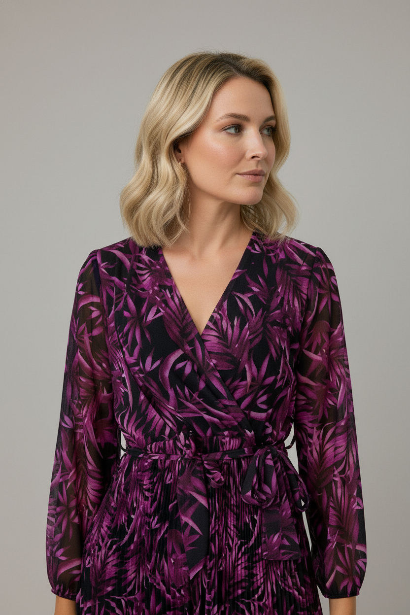Judy Pleated Midi Dress - Purple