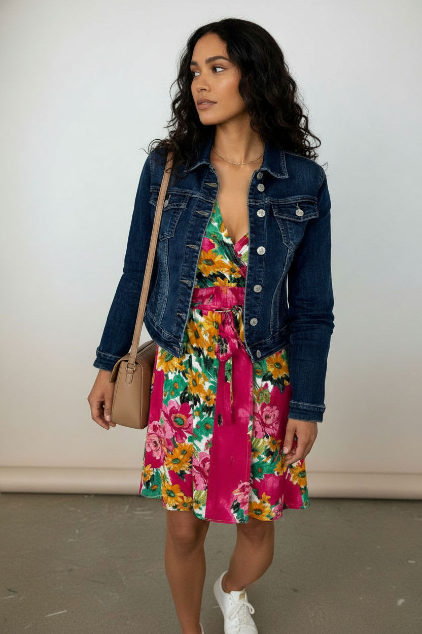 Jenny Crop Denim Jacket - Dark Blue