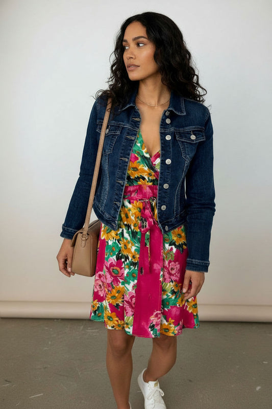 Jenny Crop Denim Jacket - Dark Blue