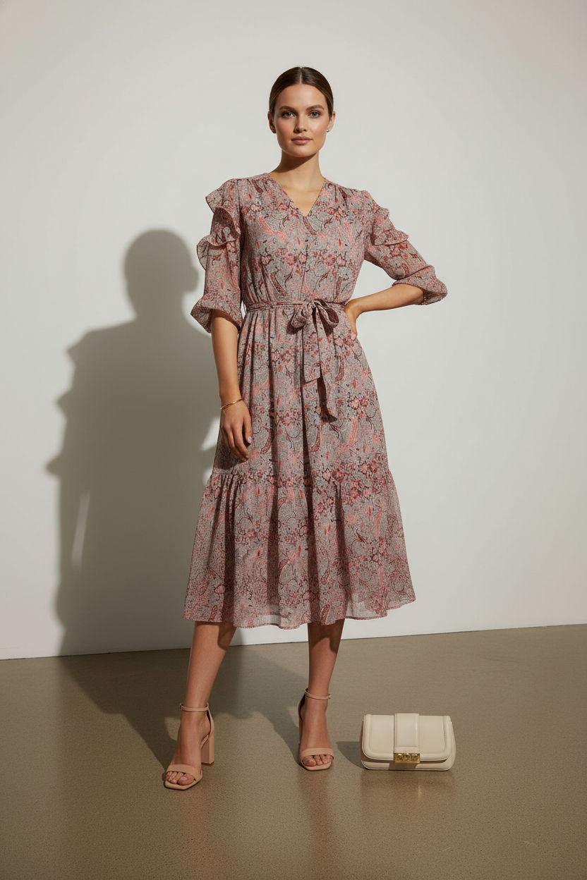 Lucy Ruffle Printed Dress - Blush