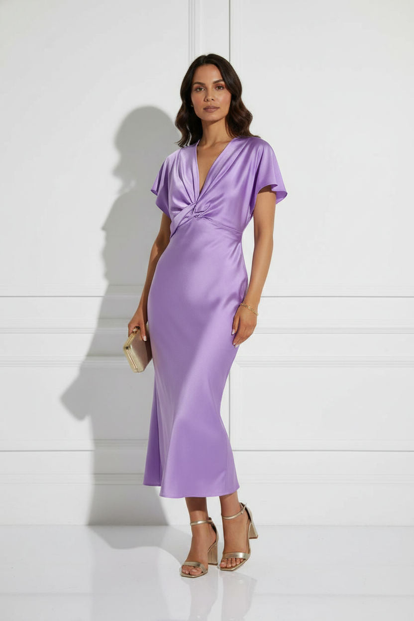 Lorna Satin Midi Dress - Purple