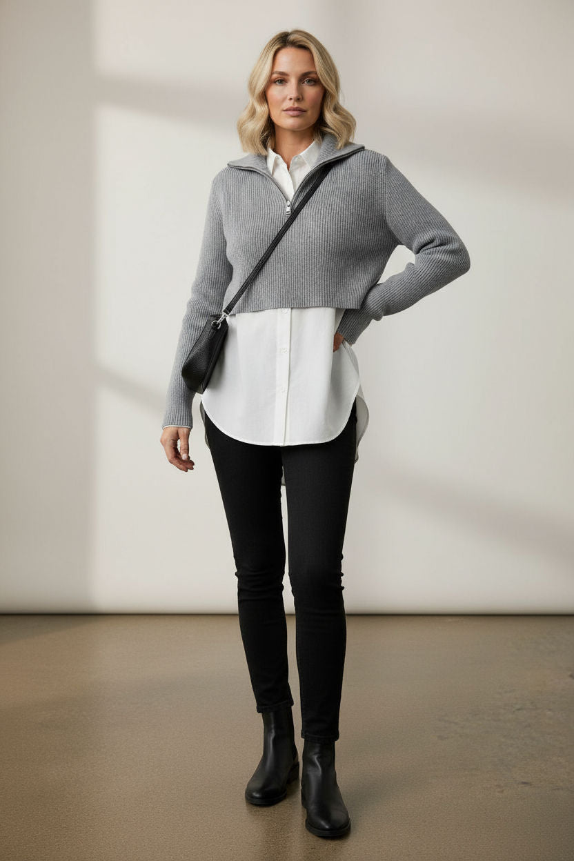 Tanya All In One Knit & Shirt - Grey