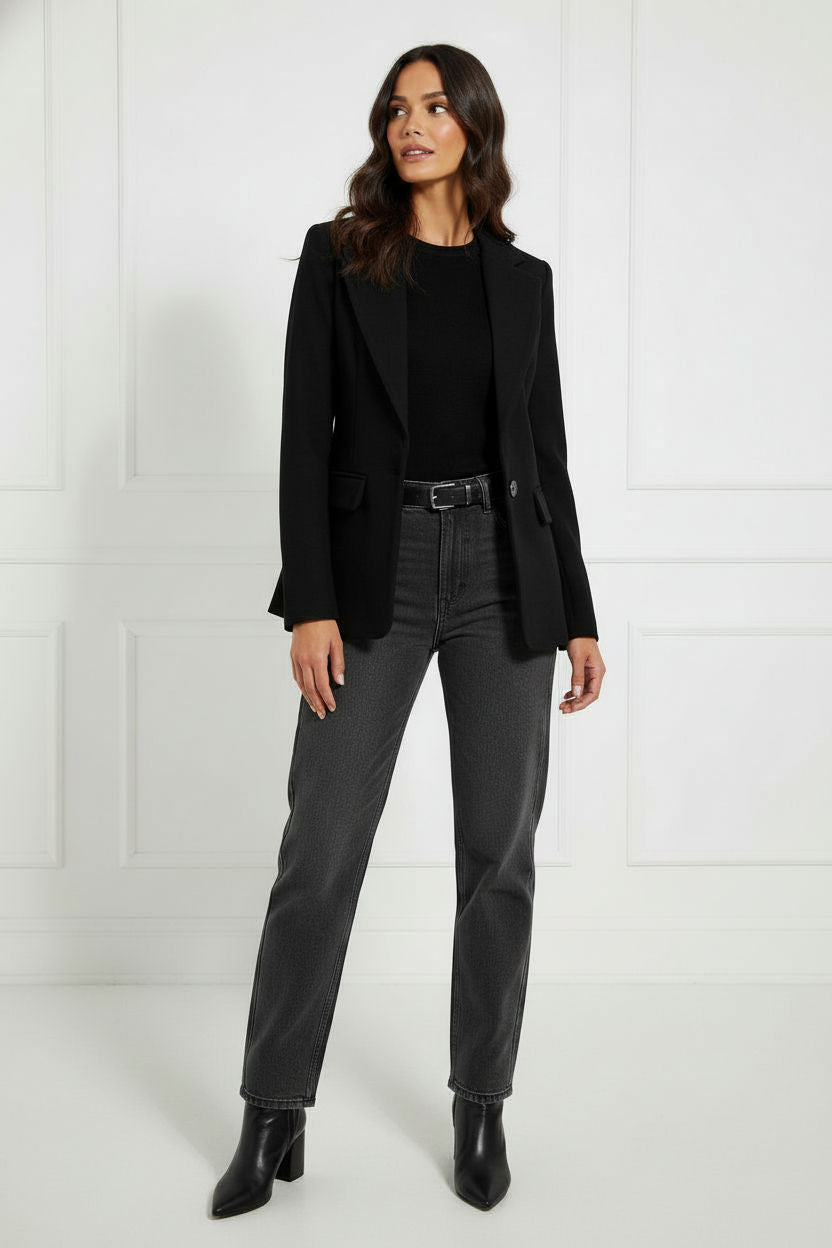 Luna Single Button Coat - Black